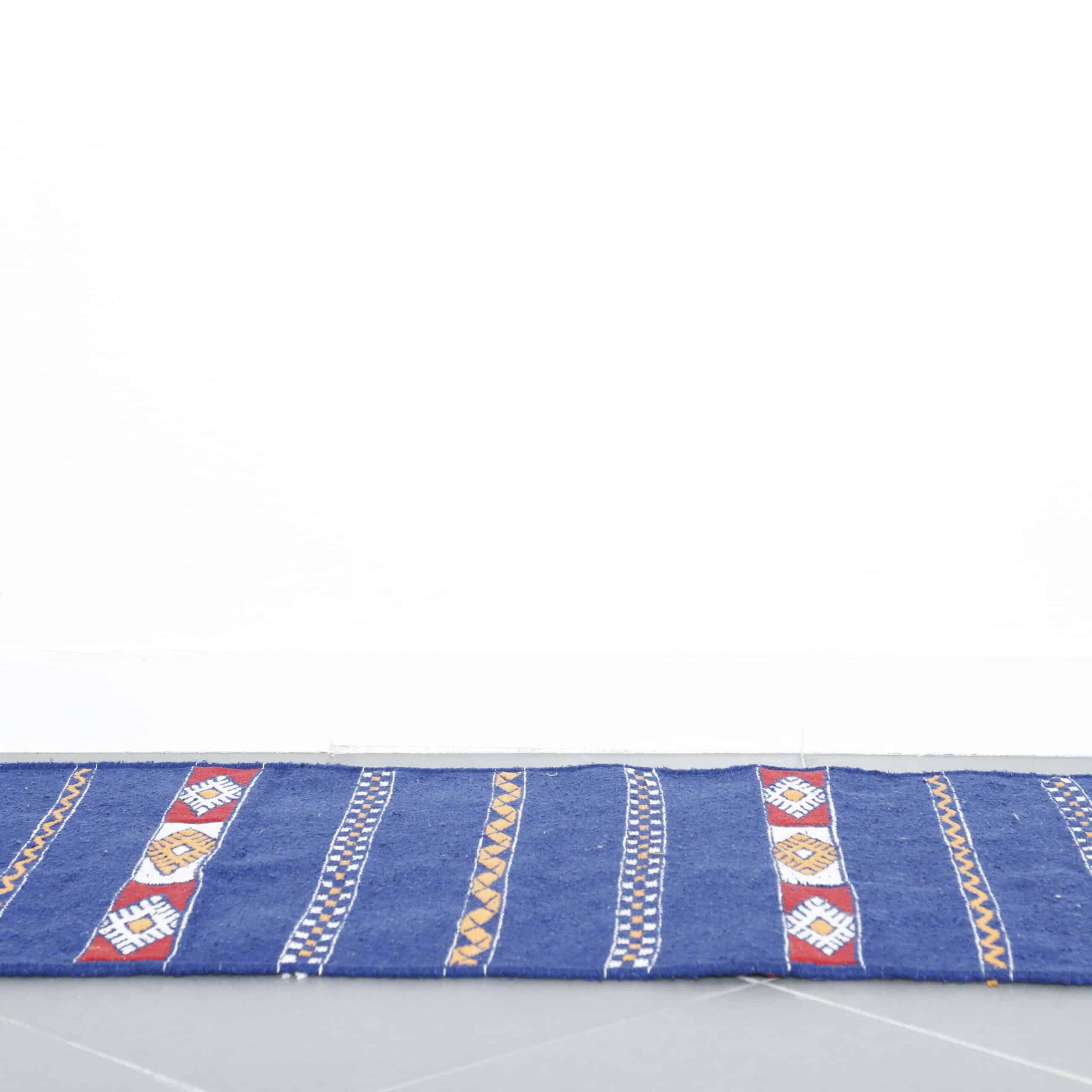 Azemour Runner 9.4×2.4 ft – Handmade Moroccan Wool Rug in Blue and Red