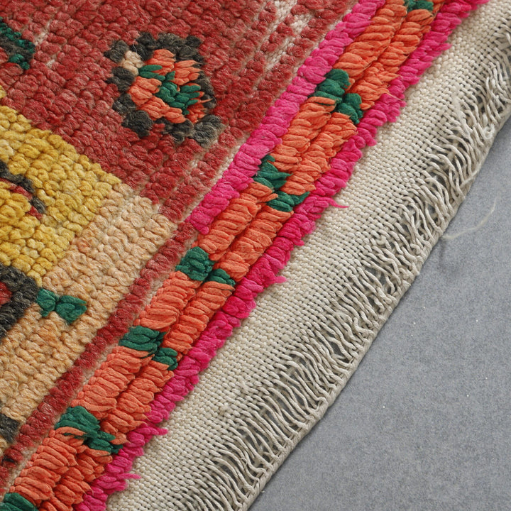 Azilal Rug 3.7×2.7 ft – Handmade Moroccan Wool Carpet in Yellow and Red Tribal Design