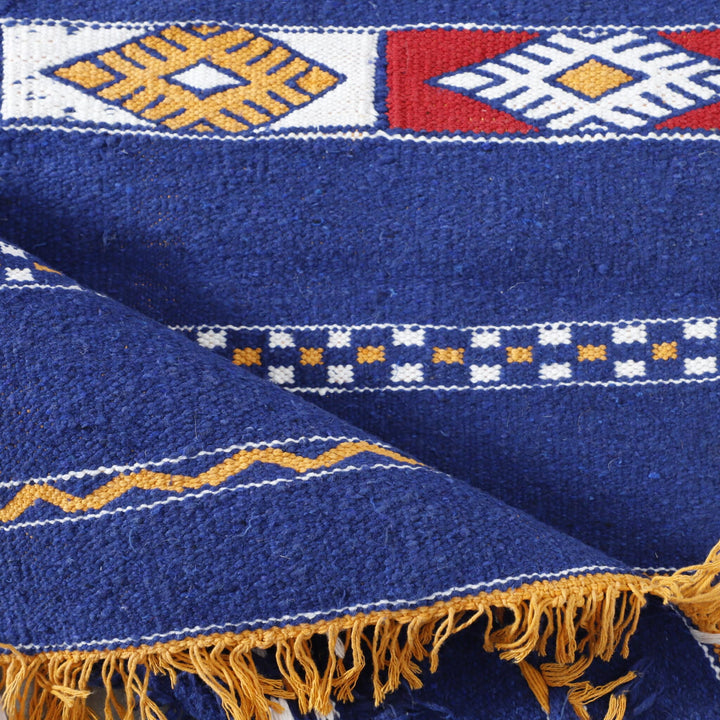 Azemour Runner 9.4×2.4 ft – Handmade Moroccan Wool Rug in Blue and Red