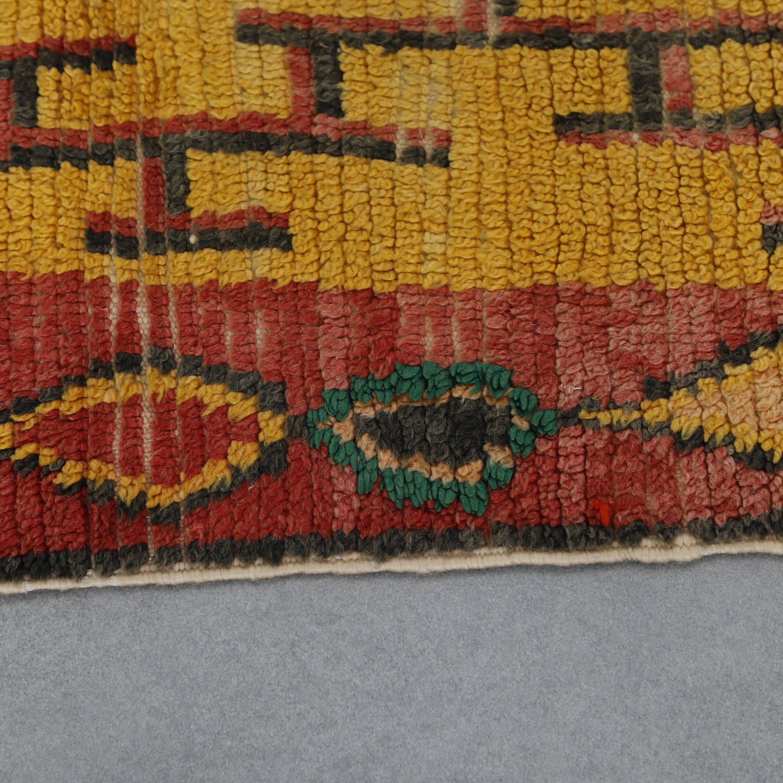 Azilal Rug 3.7×2.7 ft – Handmade Moroccan Wool Carpet in Yellow and Red Tribal Design