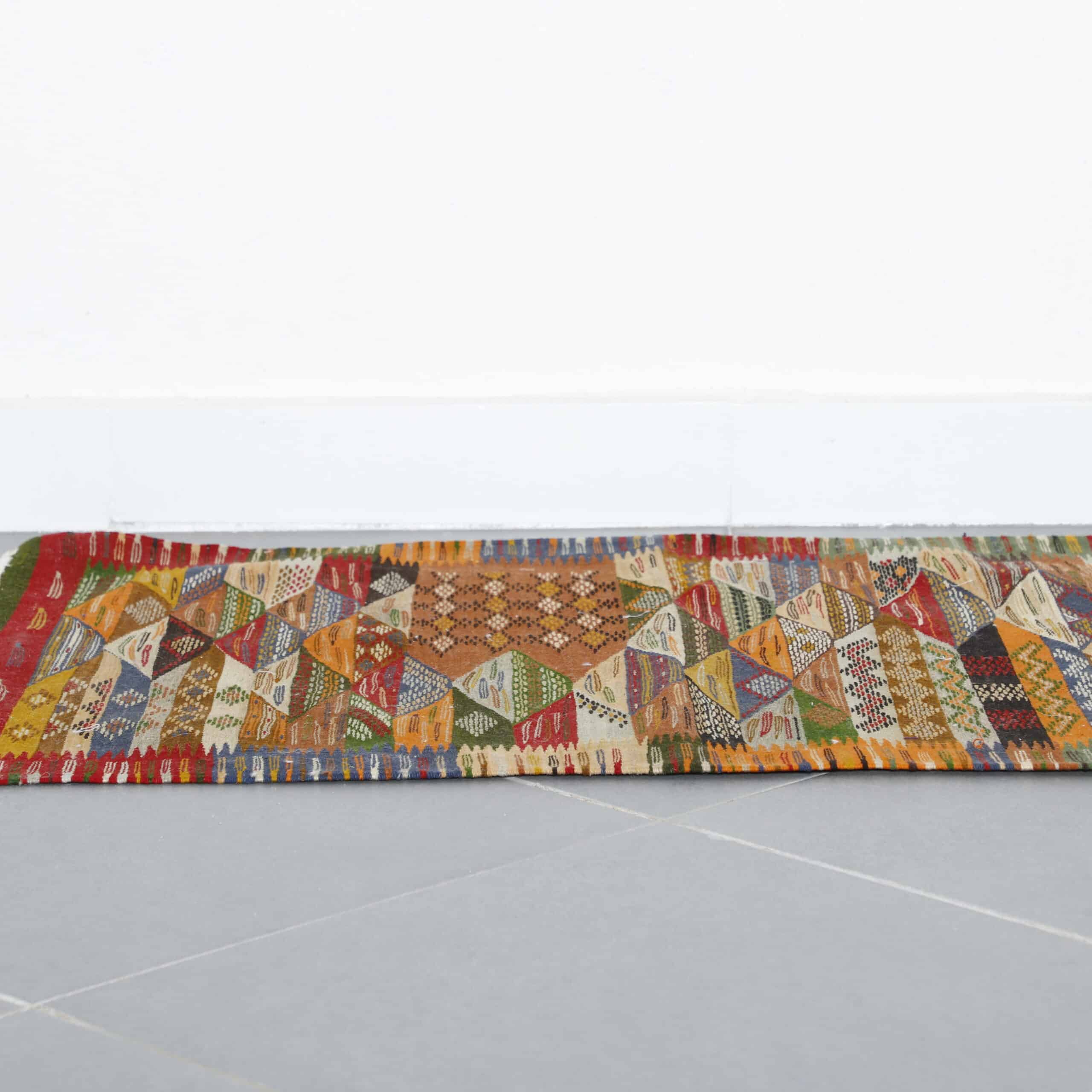 Berber Rug Kilim 5.3×2.2 ft – Handmade Moroccan Wool Runner with Colorful Geometric Design
