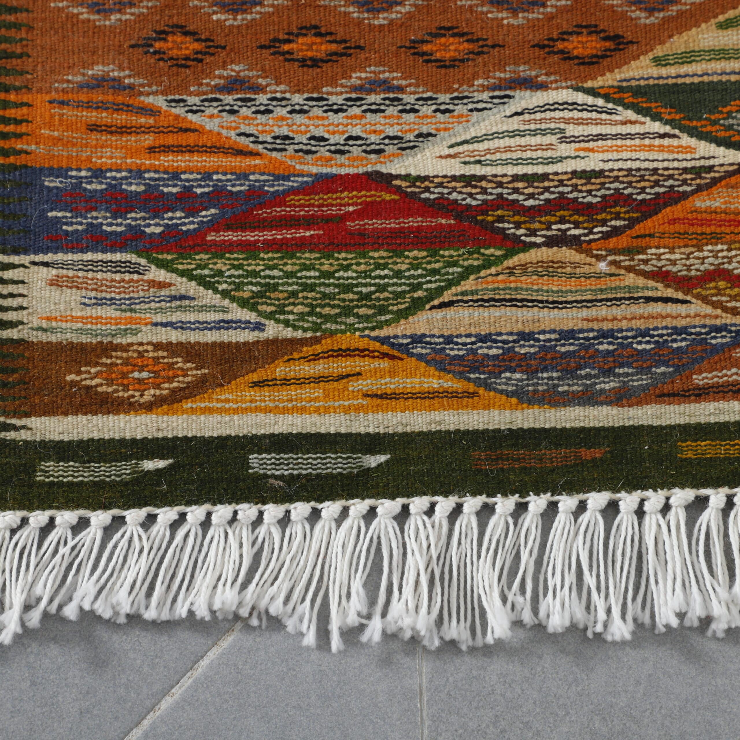 Berber Rug Kilim 5.3×2.2 ft – Handmade Moroccan Wool Runner with Colorful Geometric Design