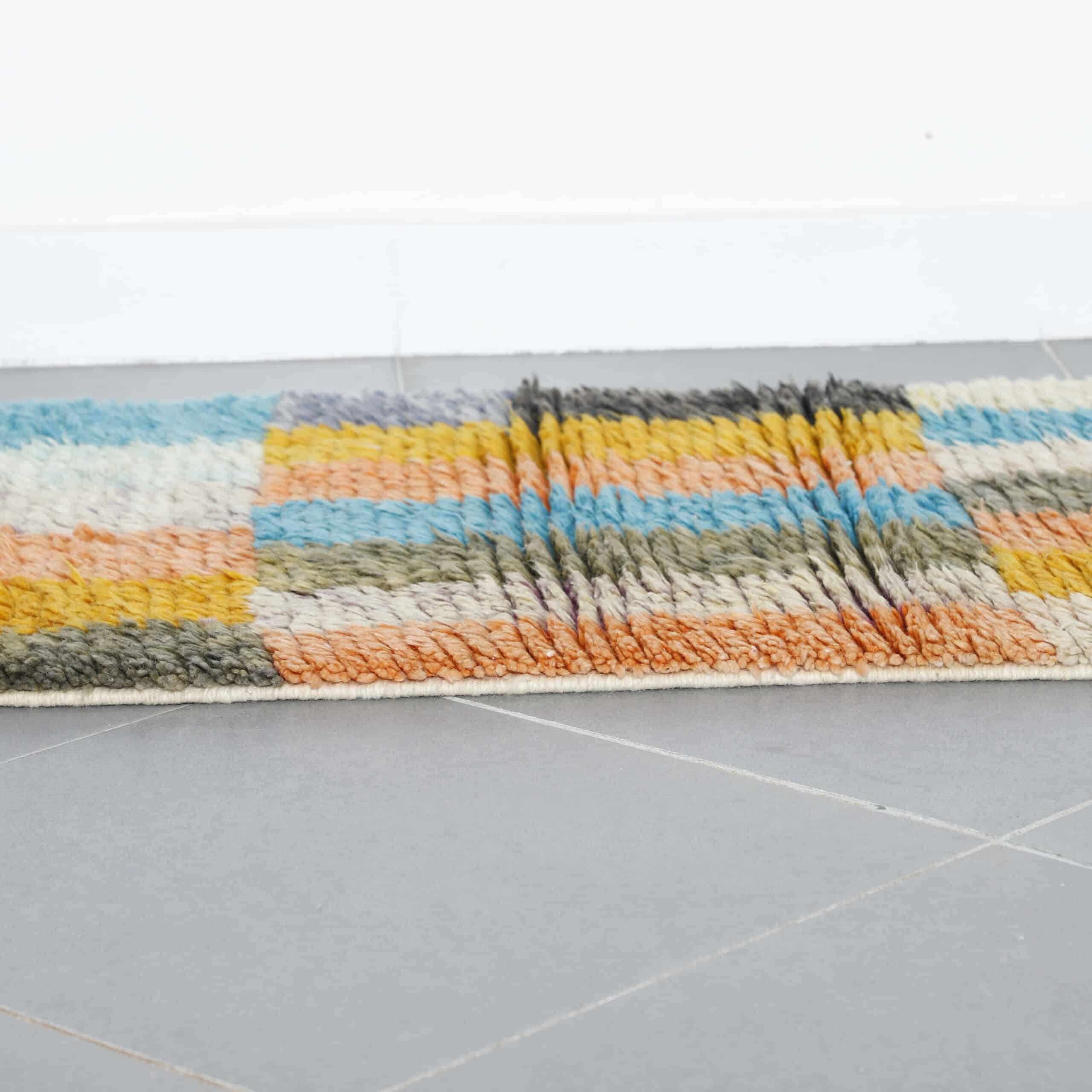 Boujaad Runner 11.5×2.3 ft – Handmade Moroccan Wool Rug with Colorful Geometric Blocks