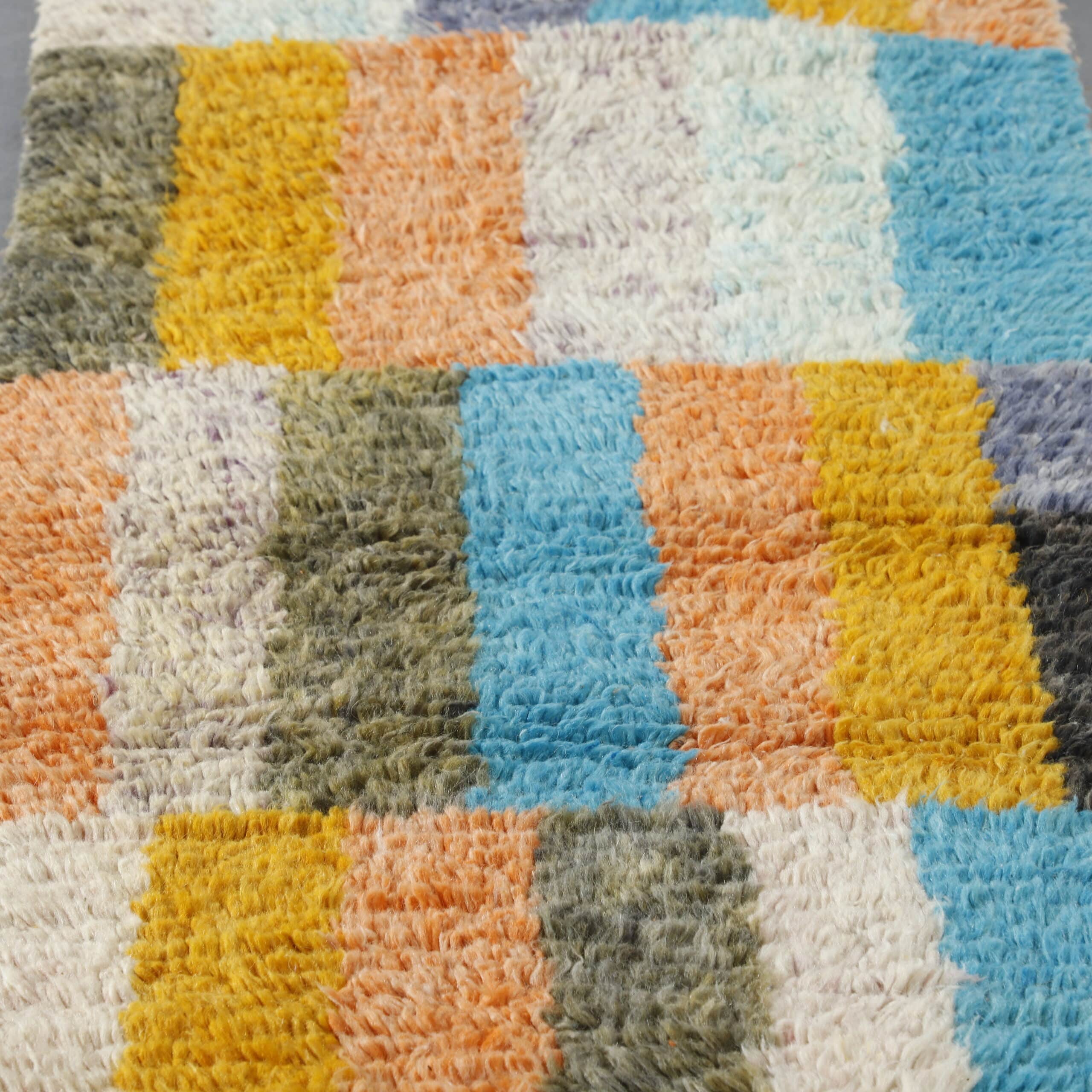 Boujaad Runner 11.5×2.3 ft – Handmade Moroccan Wool Rug with Colorful Geometric Blocks
