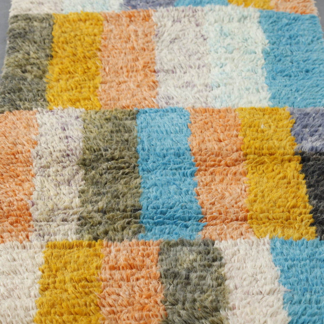 Boujaad Runner 11.5×2.3 ft – Handmade Moroccan Wool Rug with Colorful Geometric Blocks