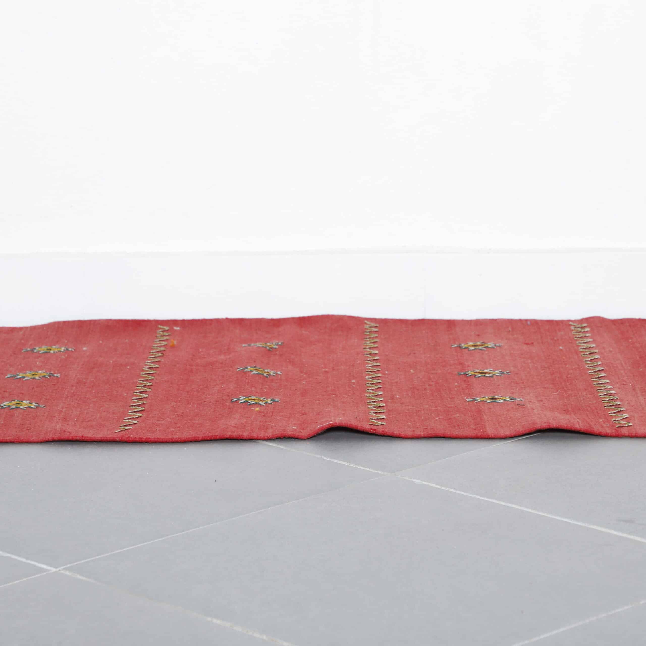Akhnif Runner 8.2×2.2 ft – Handmade Moroccan Wool Rug in Red Tones