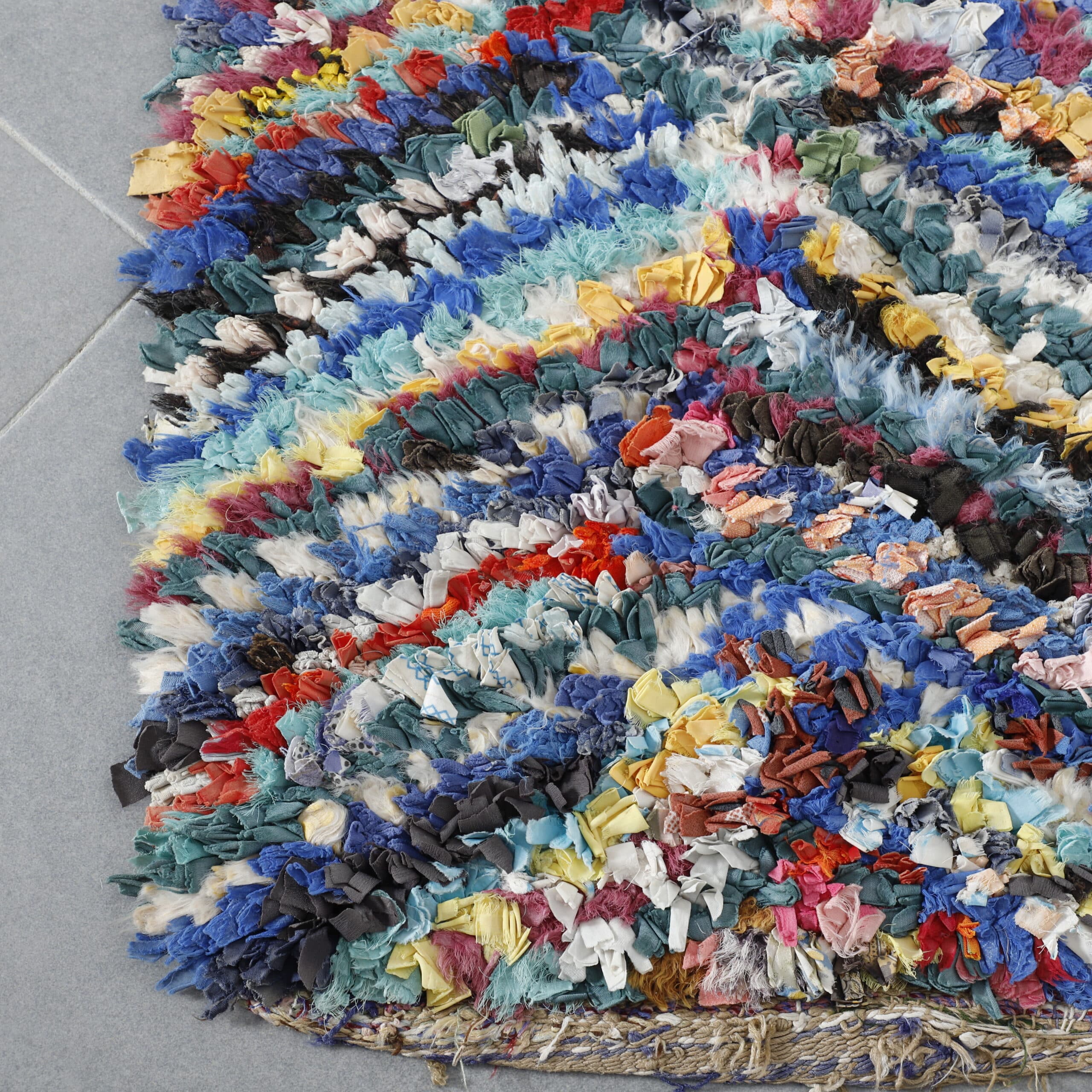 Boucherouite Runner 7.7×2.3 ft – Handmade Colorful Moroccan Rag Rug
