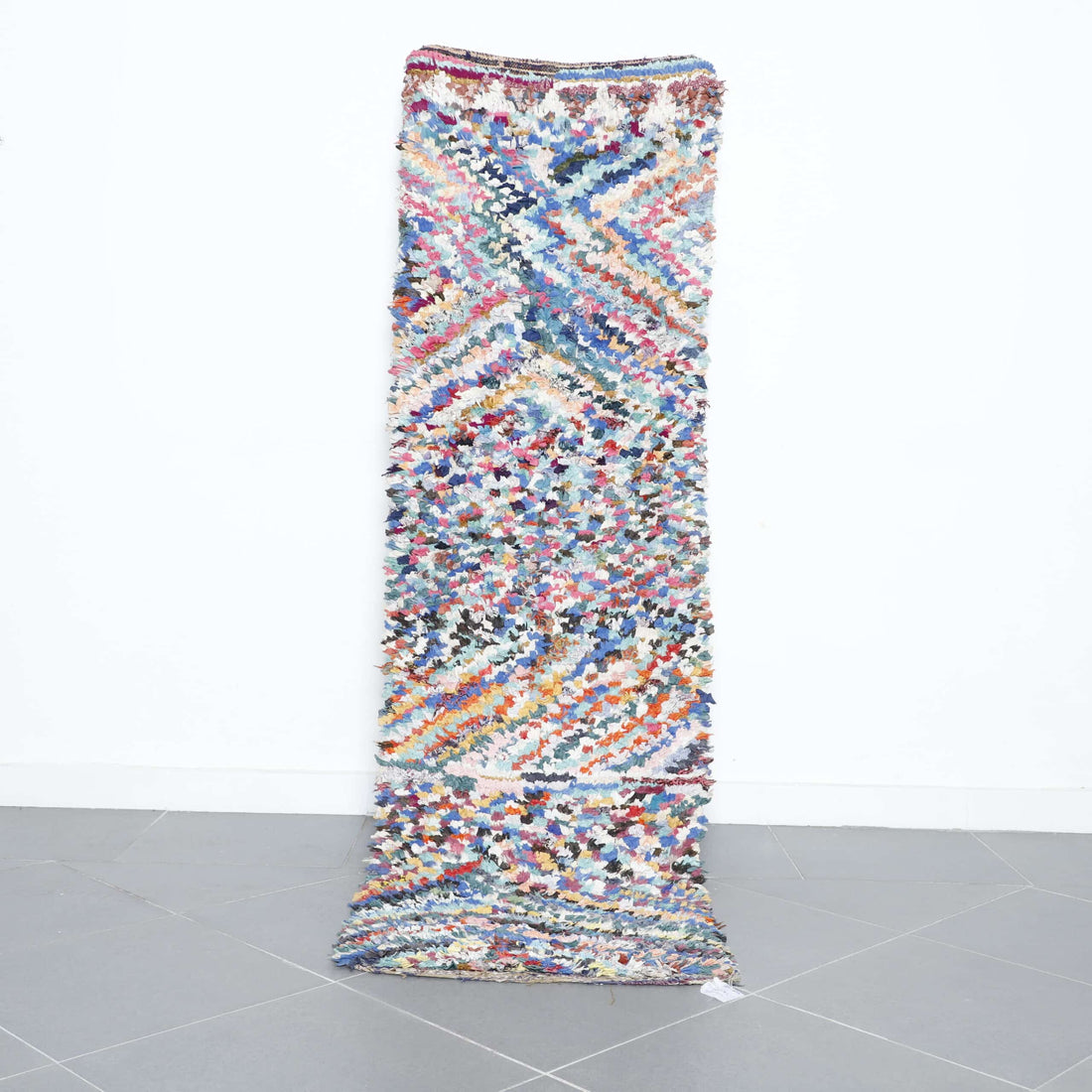 Boucherouite Runner 7.7×2.3 ft – Handmade Colorful Moroccan Rag Rug