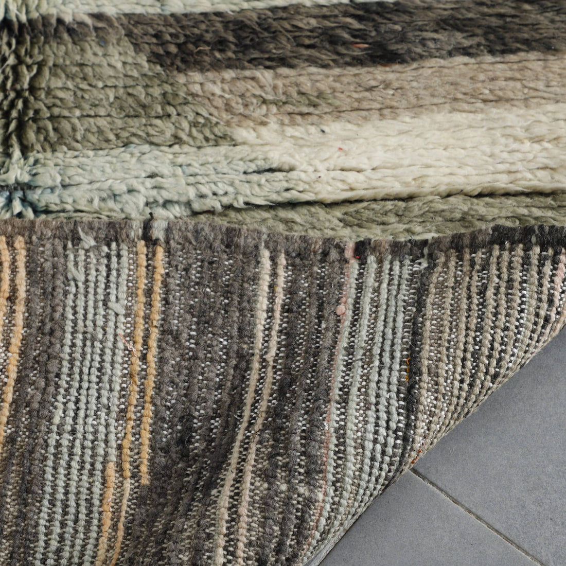 Boujaad Rug 4.6×3.4 ft – Handmade Moroccan Wool Rug in Earthy Neutral Stripes
