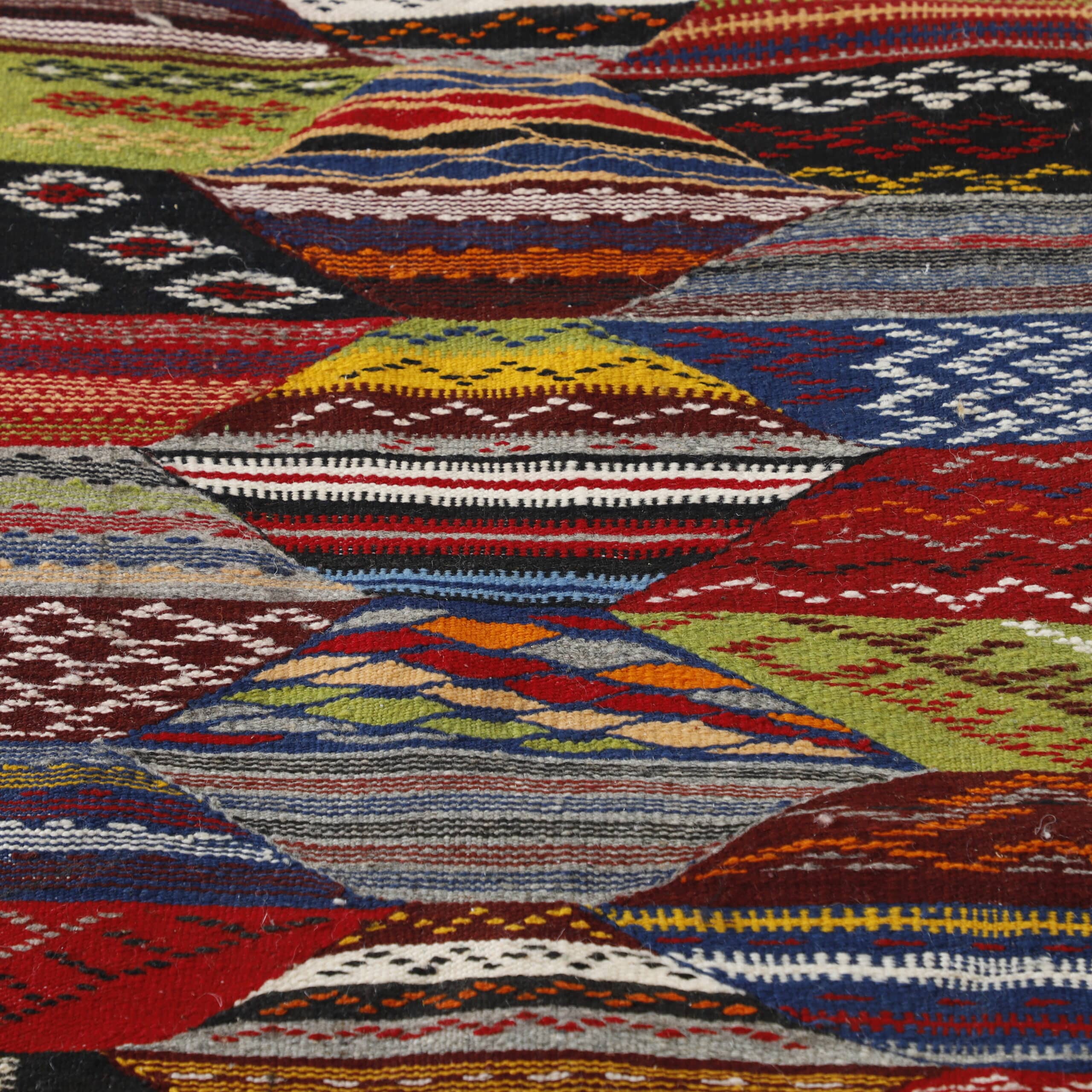 Berber Carpet Kilim Picasso Runner 6.7×2.4 ft – Handmade Moroccan Wool Rug with Colorful Geometric Design