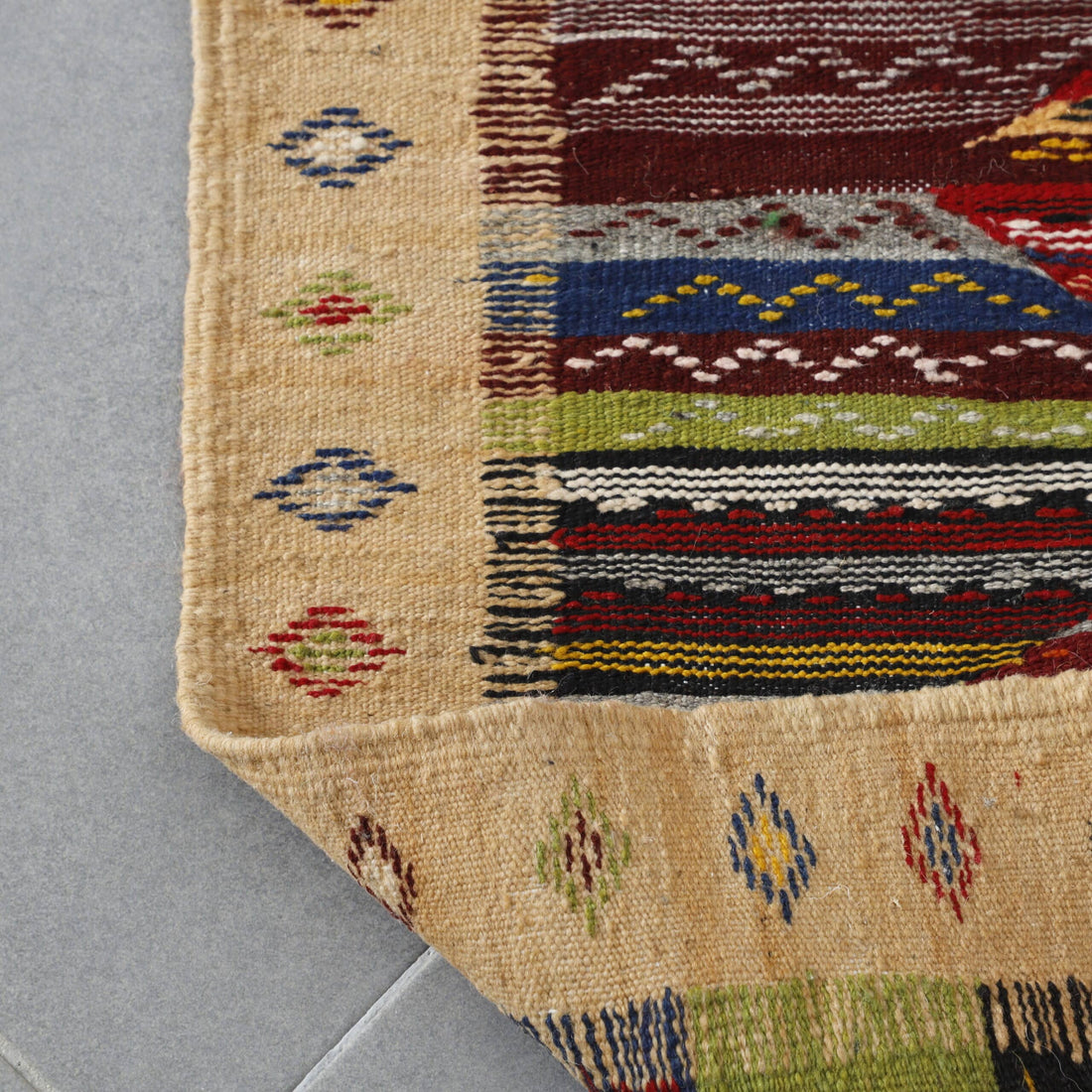 Berber Carpet Kilim Picasso Runner 6.7×2.4 ft – Handmade Moroccan Wool Rug with Colorful Geometric Design