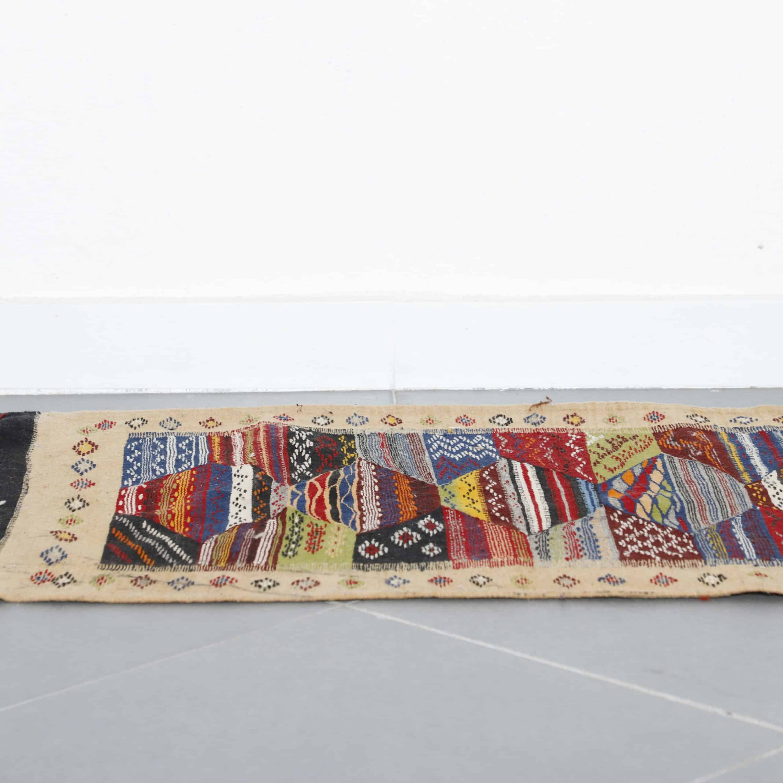 Berber Carpet Kilim Picasso Runner 6.7×2.4 ft – Handmade Moroccan Wool Rug with Colorful Geometric Design