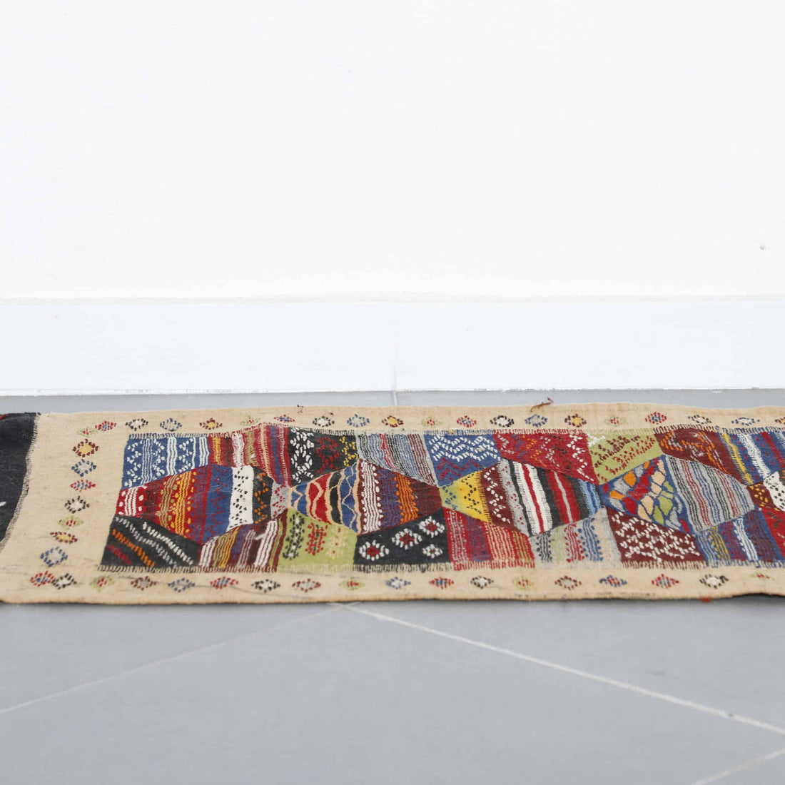 Berber Carpet Kilim Picasso Runner 6.7×2.4 ft – Handmade Moroccan Wool Rug with Colorful Geometric Design