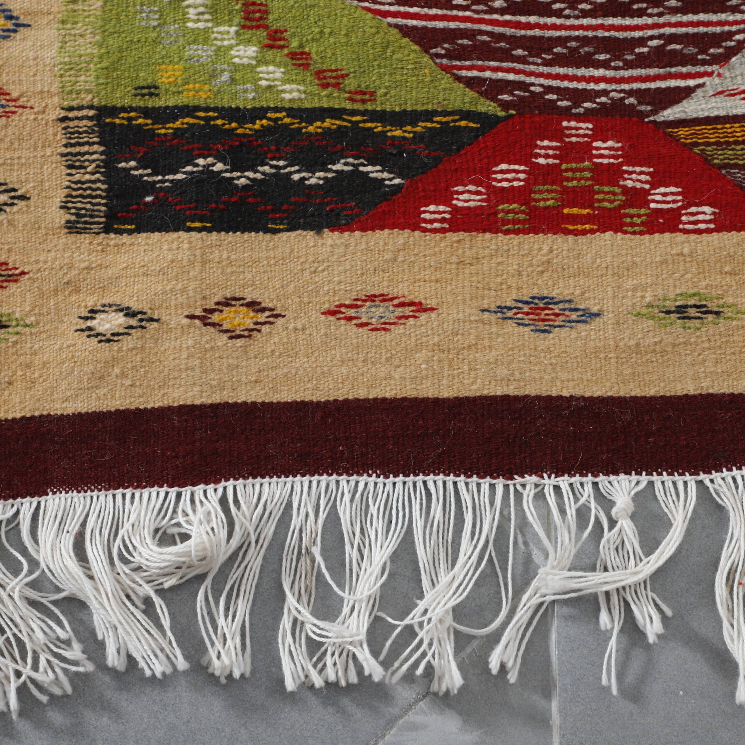Berber Carpet Kilim Picasso Runner 6.7×2.4 ft – Handmade Moroccan Wool Rug with Colorful Geometric Design
