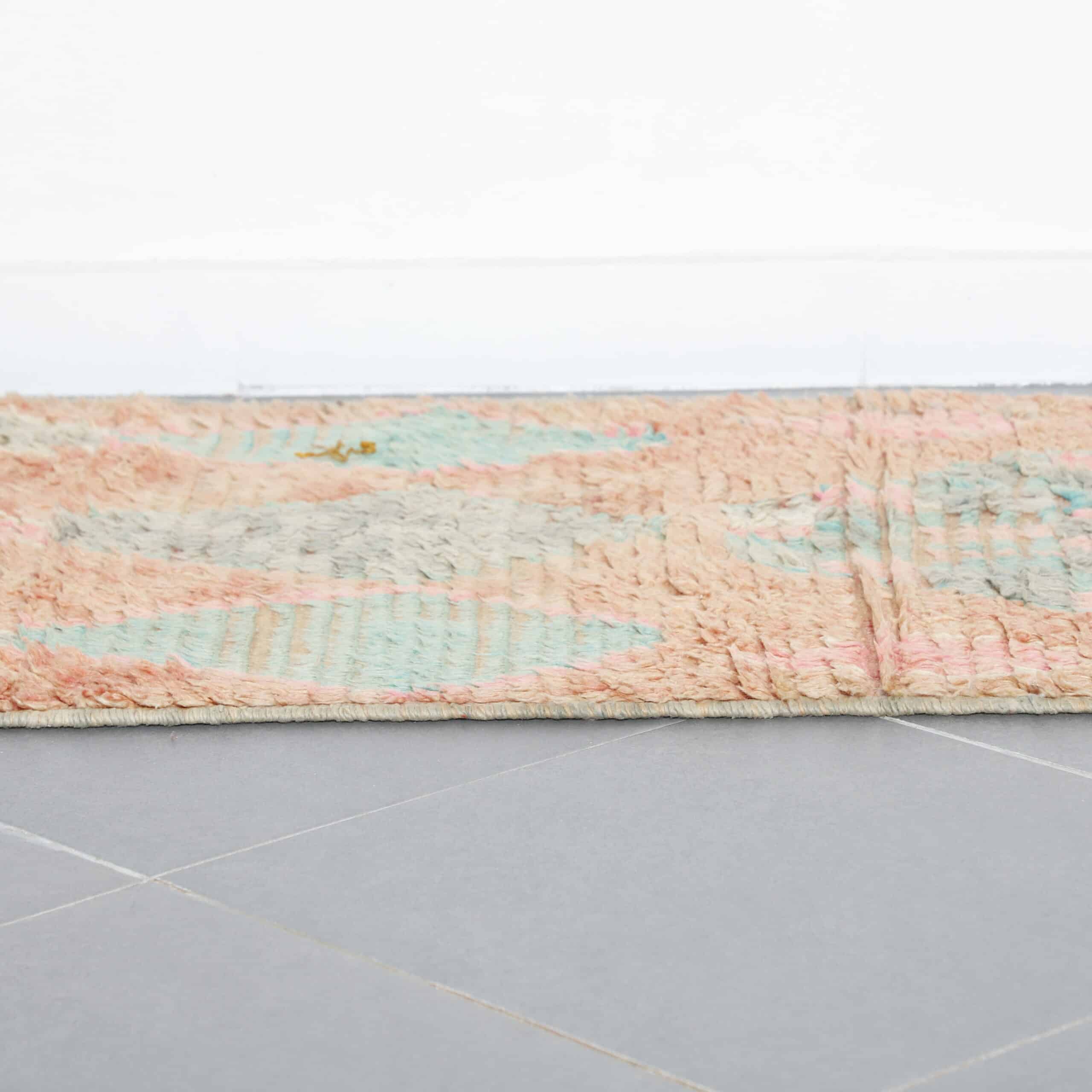Vintage Boujaad Runner 10.2×2.6 ft – Handmade Moroccan Wool Rug in Soft Pastel Geometric Design