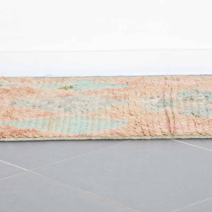 Vintage Boujaad Runner 10.2×2.6 ft – Handmade Moroccan Wool Rug in Soft Pastel Geometric Design