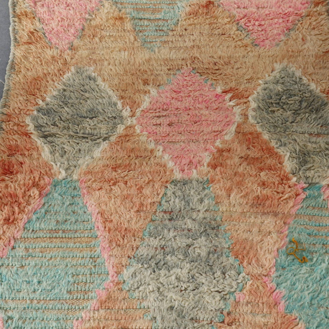 Vintage Boujaad Runner 10.2×2.6 ft – Handmade Moroccan Wool Rug in Soft Pastel Geometric Design