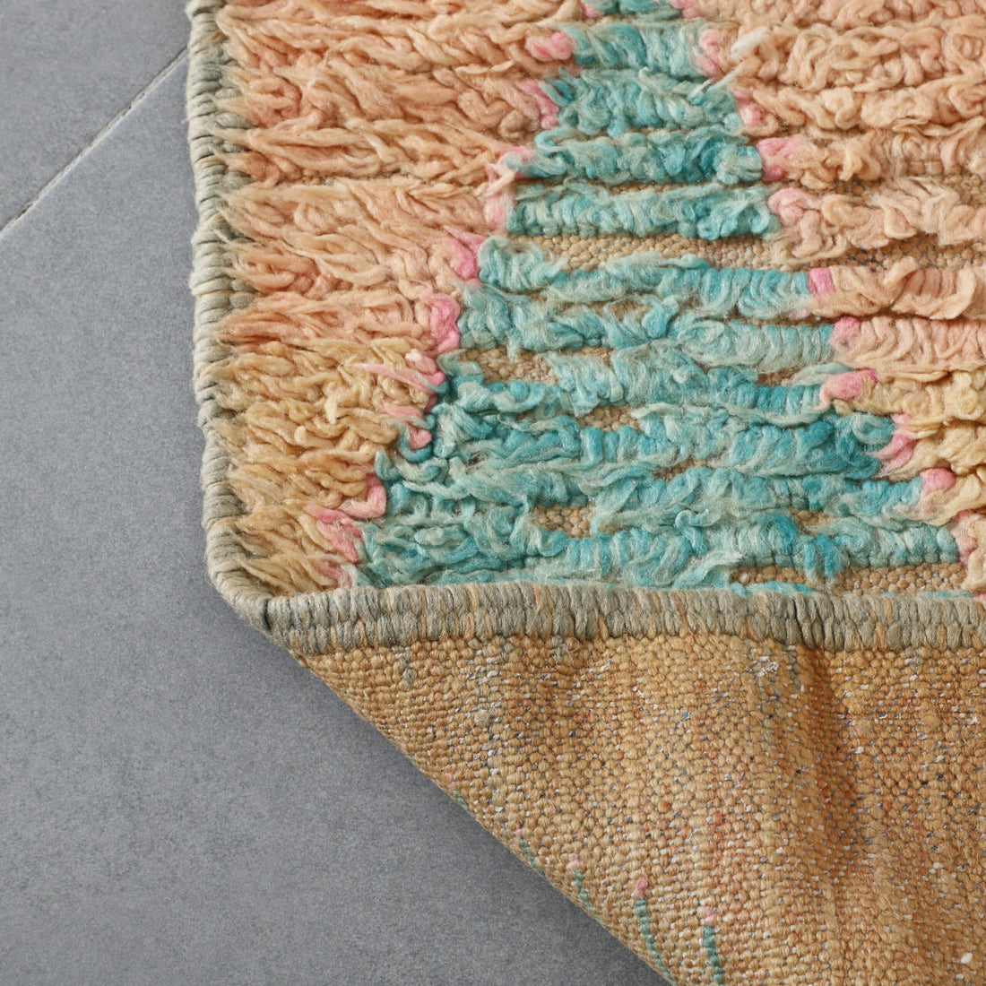Vintage Boujaad Runner 10.2×2.6 ft – Handmade Moroccan Wool Rug in Soft Pastel Geometric Design