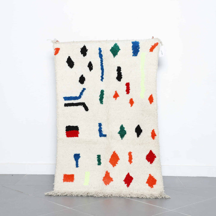 Azilal Rug 4.4×2.9 ft – Handmade Moroccan Wool Rug with Colorful Abstract Patterns