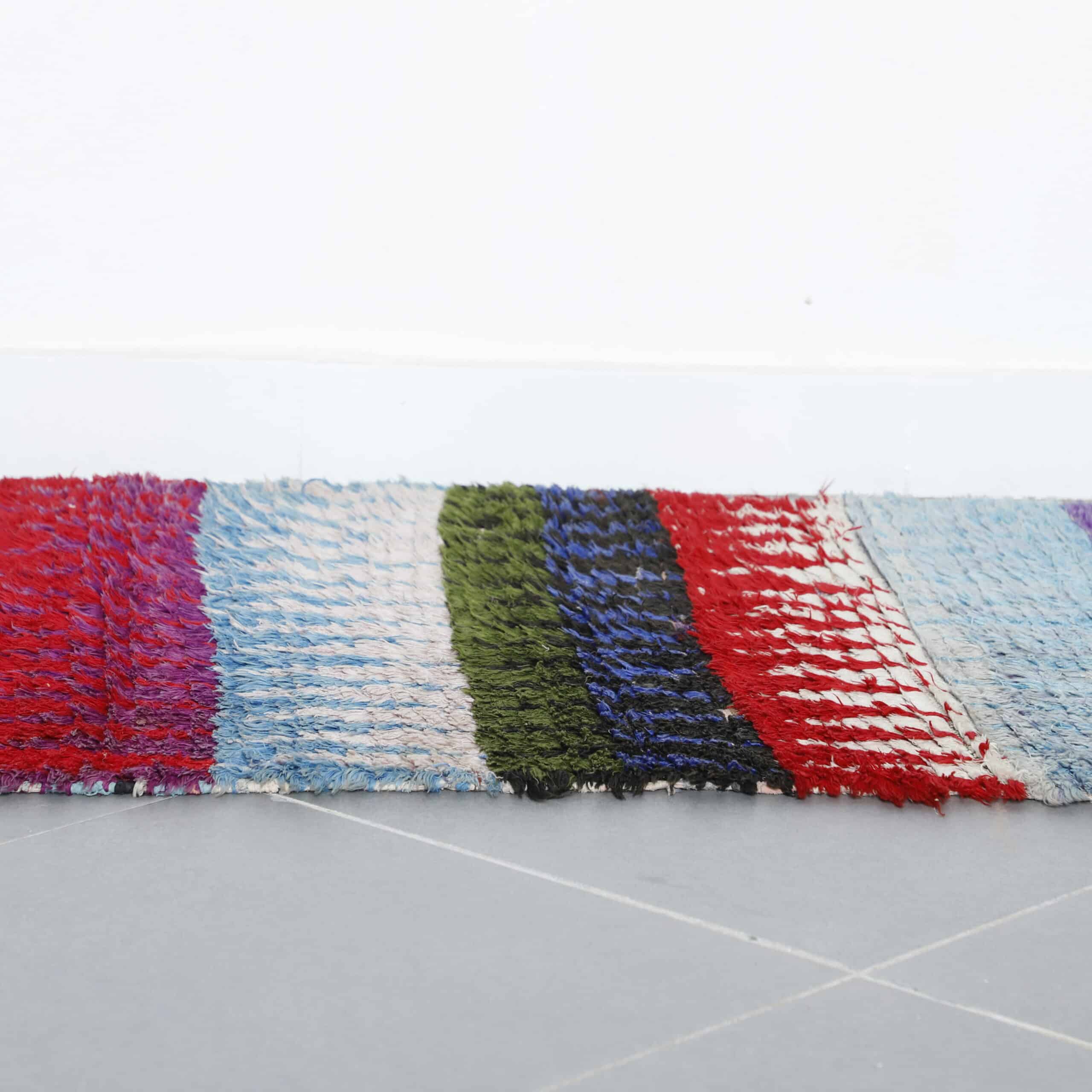 Handmade Moroccan Boucherouite Rug 8.4×2.7 ft – Colorful Berber Rag Rug