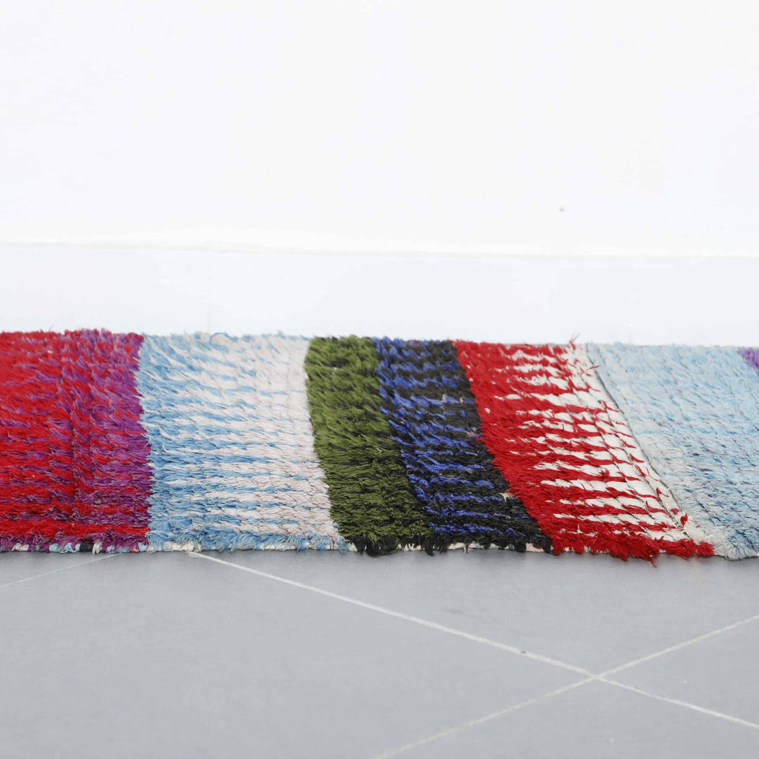 Handmade Moroccan Boucherouite Rug 8.4×2.7 ft – Colorful Berber Rag Rug