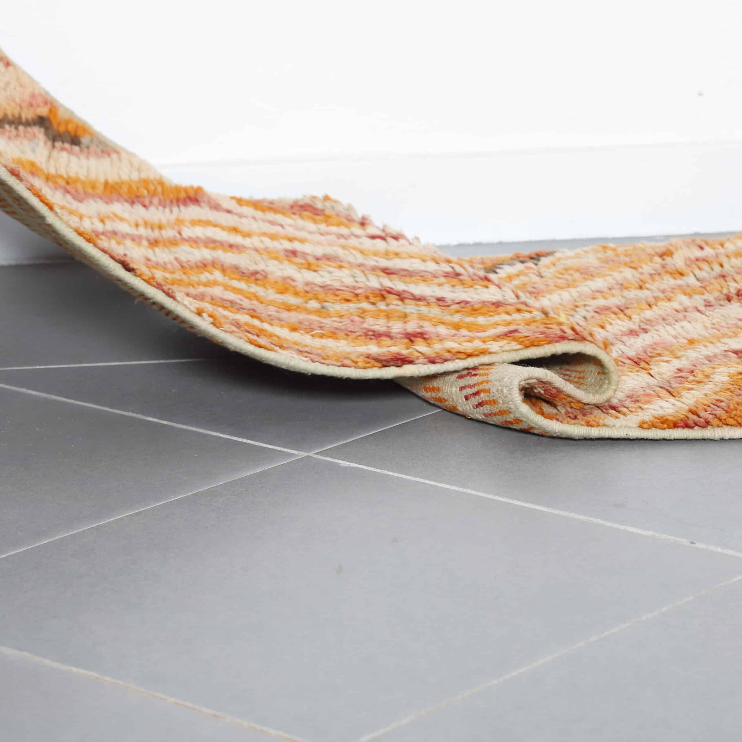 Vintage Boujaad Rug 11.1×2.5 ft – Handmade Moroccan Wool Runner with Warm Zigzag Pattern