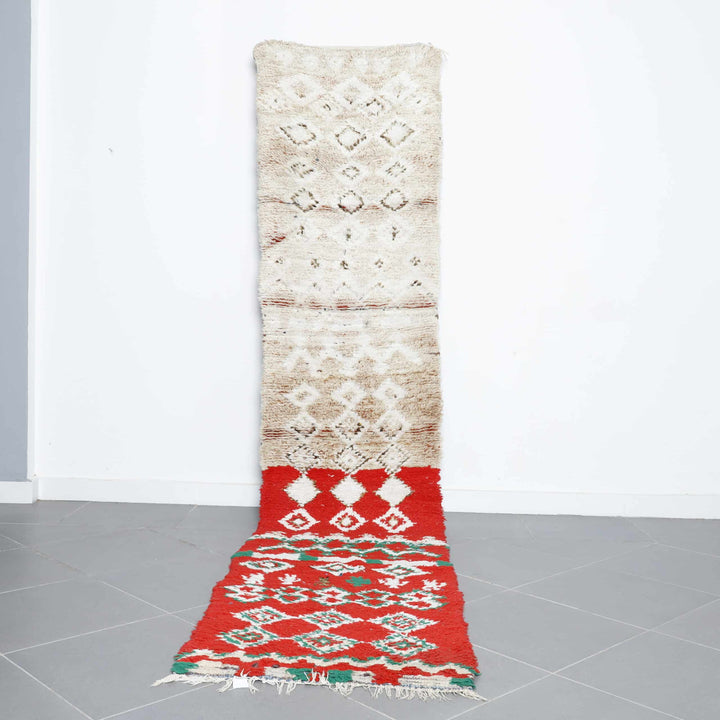 Vintage Boujaad Runner 12.0×2.5 ft – Handmade Moroccan Wool Rug