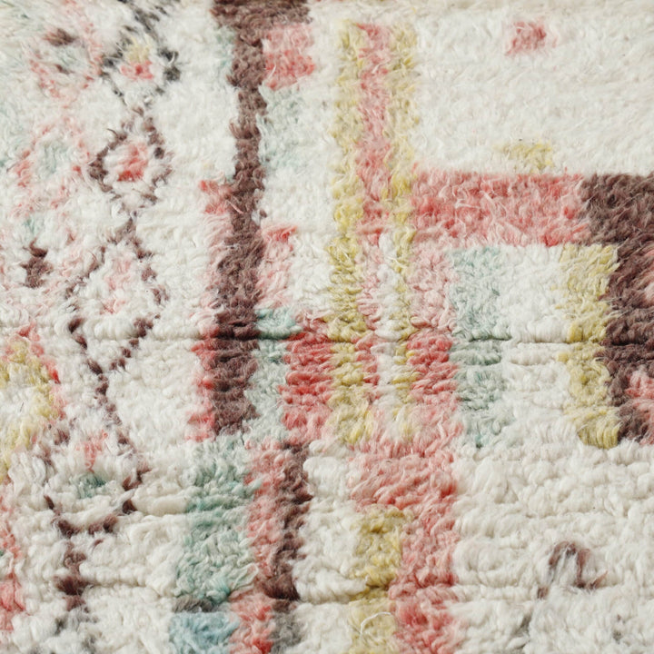 Moroccan Boujaad Rug 10.9×2.3 ft – Handmade Wool Runner with Soft Pastel Abstract Design