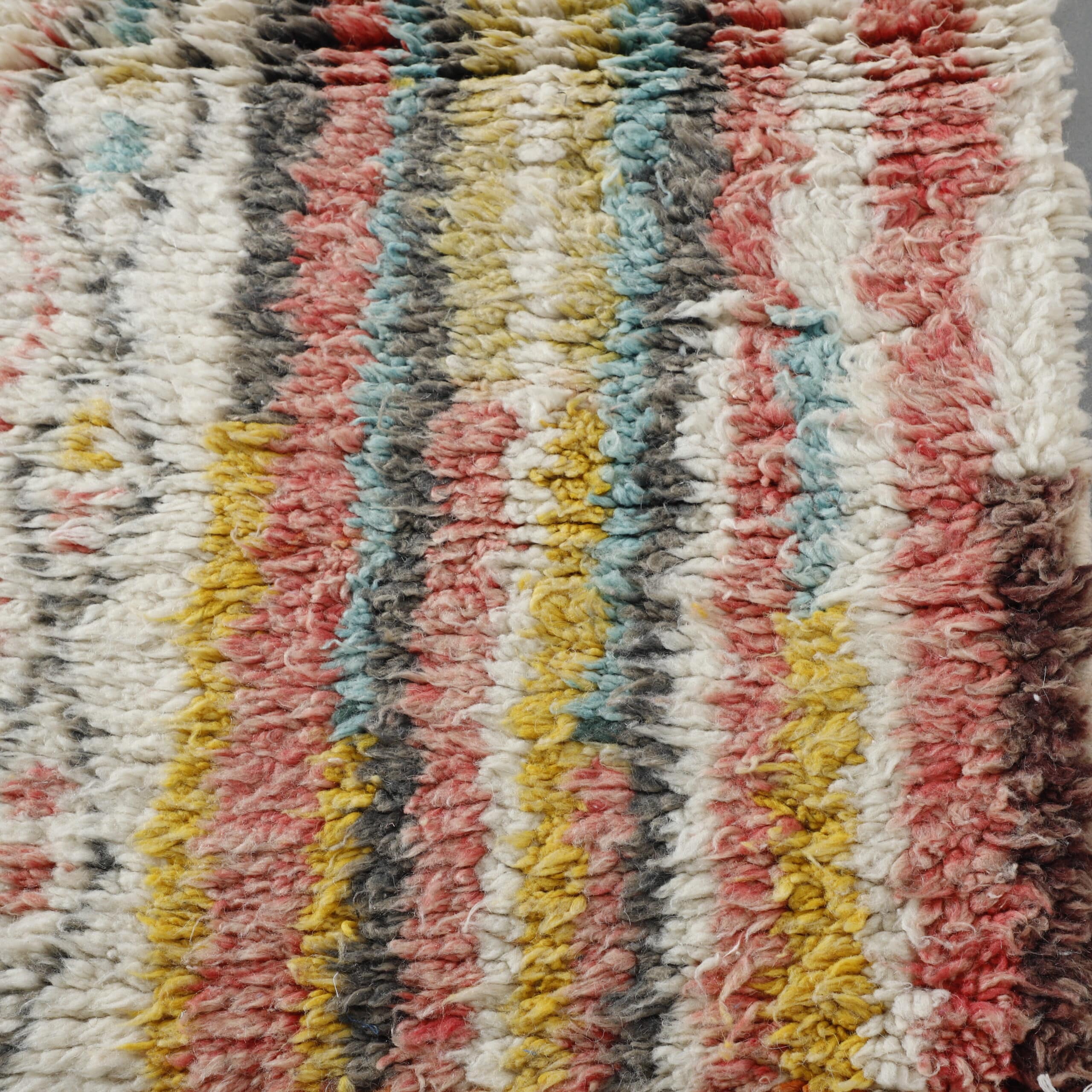 Moroccan Boujaad Rug 10.9×2.3 ft – Handmade Wool Runner with Soft Pastel Abstract Design