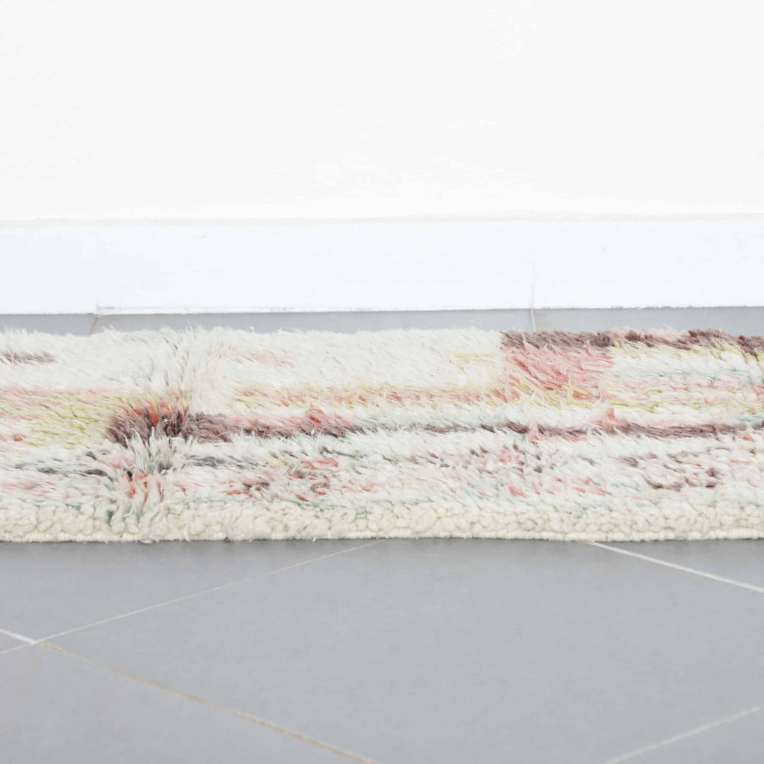 Moroccan Boujaad Rug 10.9×2.3 ft – Handmade Wool Runner with Soft Pastel Abstract Design