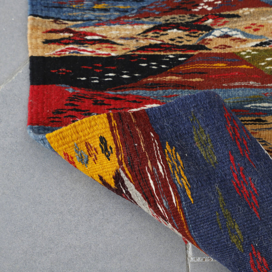Colorful Taznakht Kilim 4.9×2.2 ft – Handmade Moroccan Wool Rug