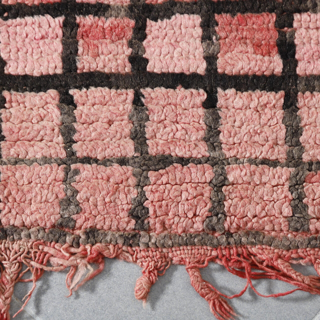 Boujaad Carpet 6.7×5.1 ft – Handmade Moroccan Wool Pink Checkered Rug