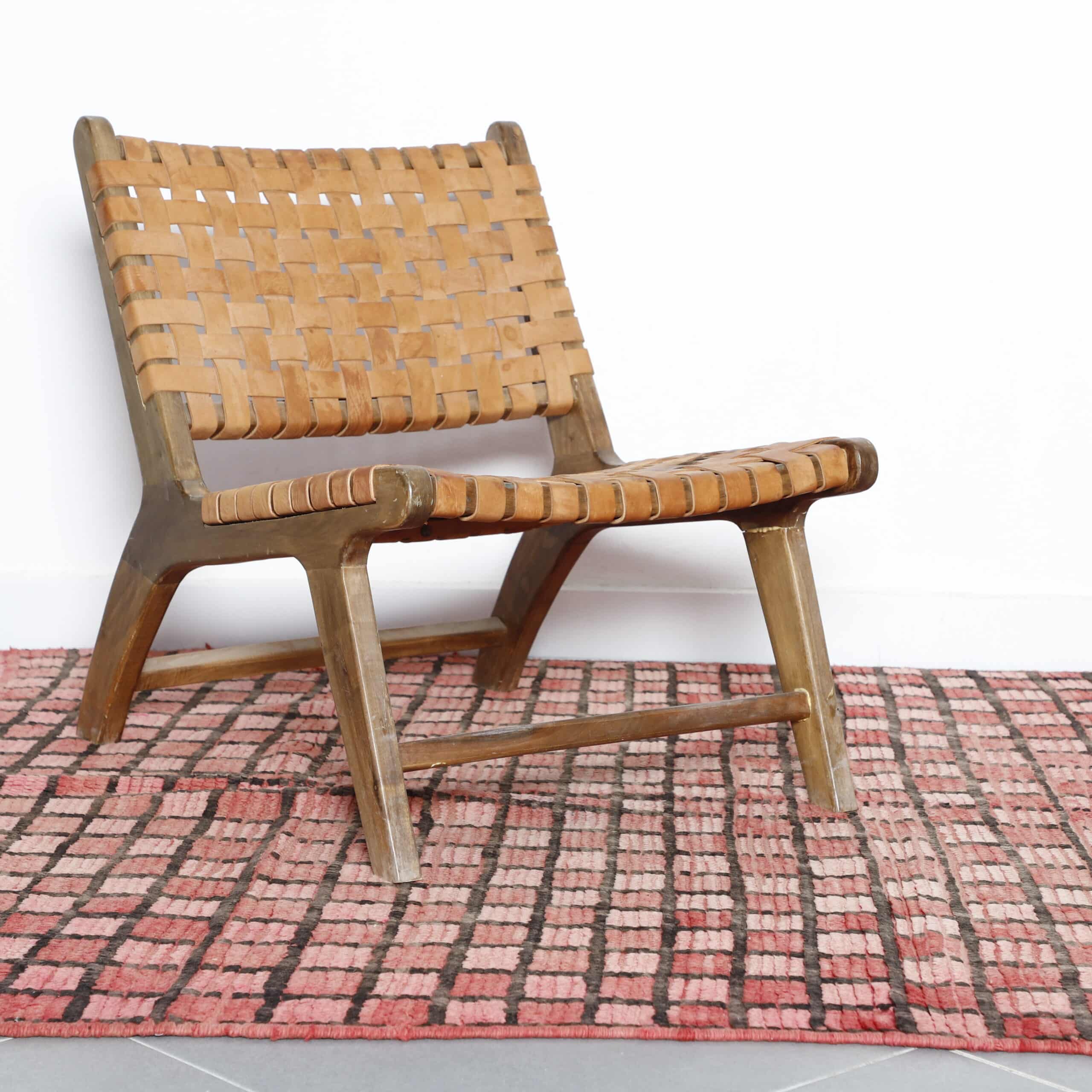 Boujaad Carpet 6.7×5.1 ft – Handmade Moroccan Wool Pink Checkered Rug