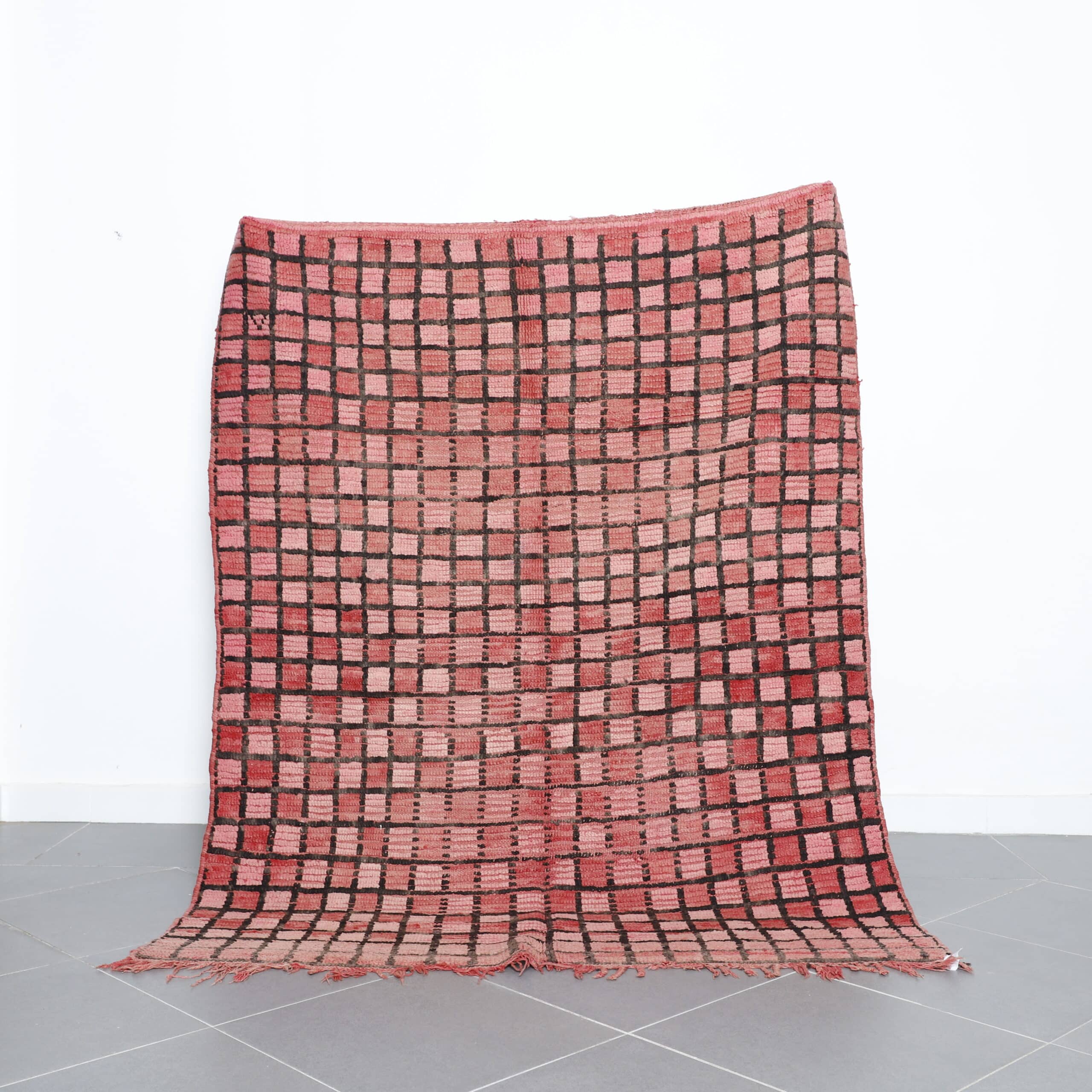 Boujaad Carpet 6.7×5.1 ft – Handmade Moroccan Wool Pink Checkered Rug
