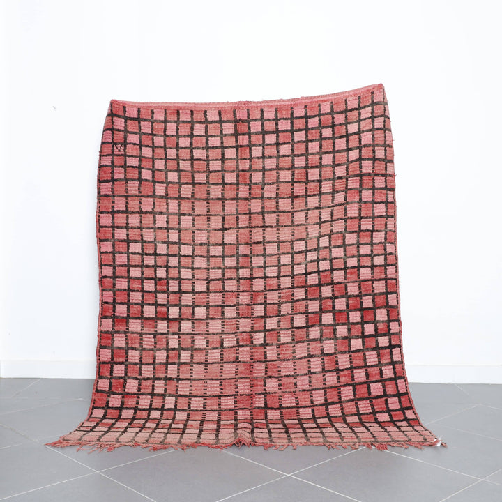 Boujaad Carpet 6.7×5.1 ft – Handmade Moroccan Wool Pink Checkered Rug
