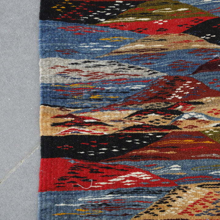 Colorful Taznakht Kilim 4.9×2.2 ft – Handmade Moroccan Wool Rug