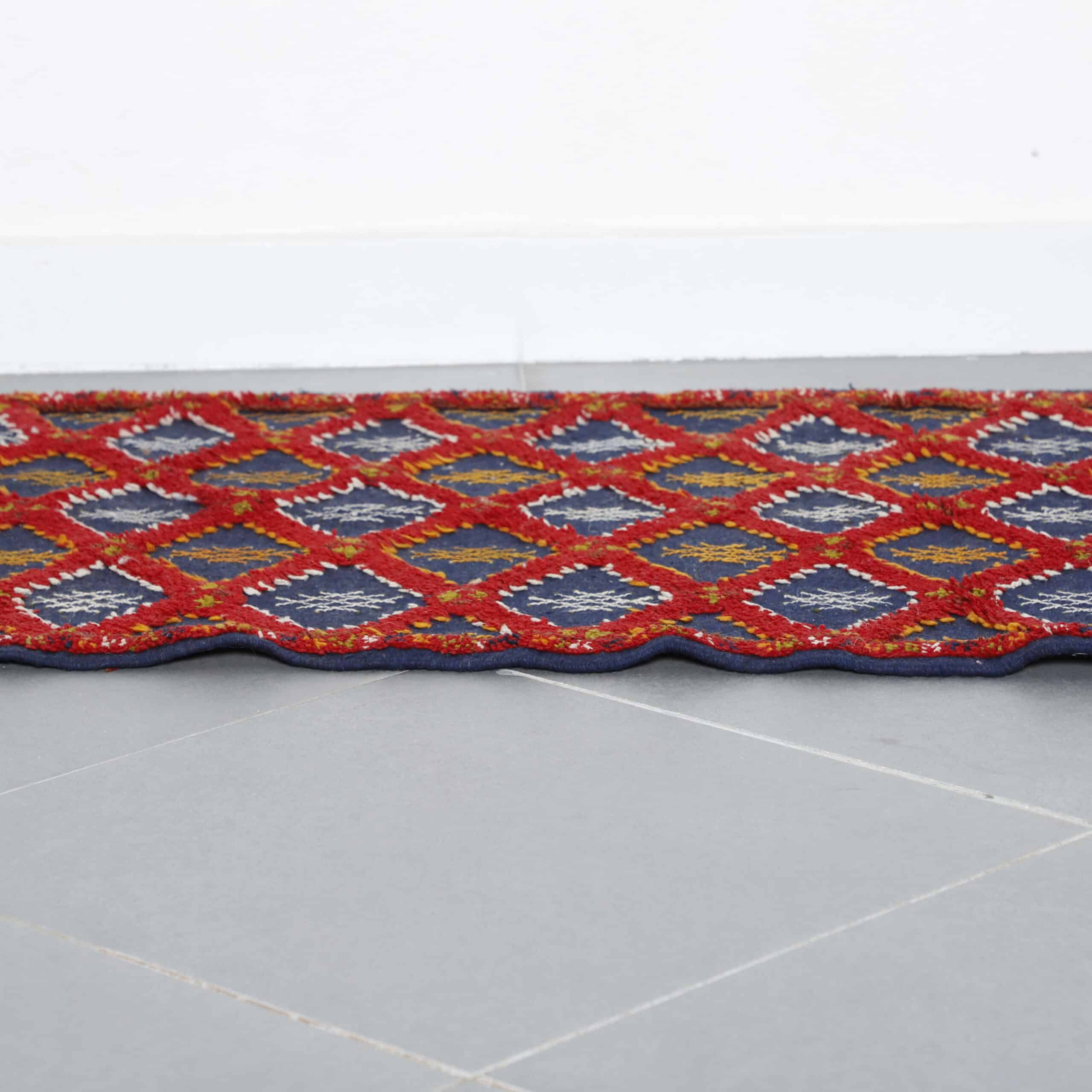 Boujaad Runner 5.4×2.4 ft – Handmade Moroccan Wool Rug in Red and Blue Diamond Pattern