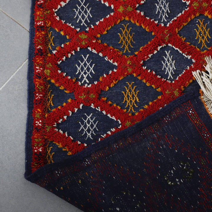 Boujaad Runner 5.4×2.4 ft – Handmade Moroccan Wool Rug in Red and Blue Diamond Pattern