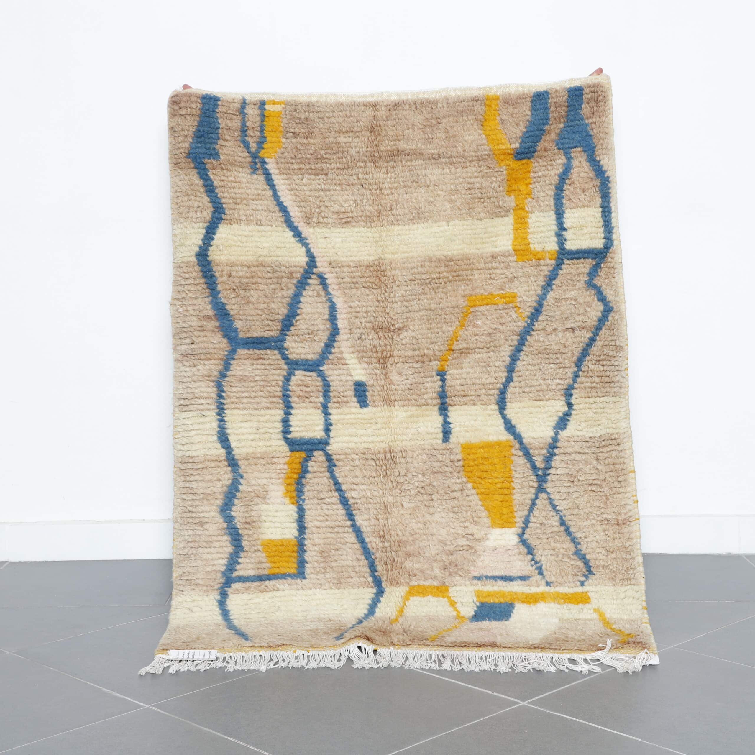 Abstract Moroccan Azilal Rug with Geometric Lines