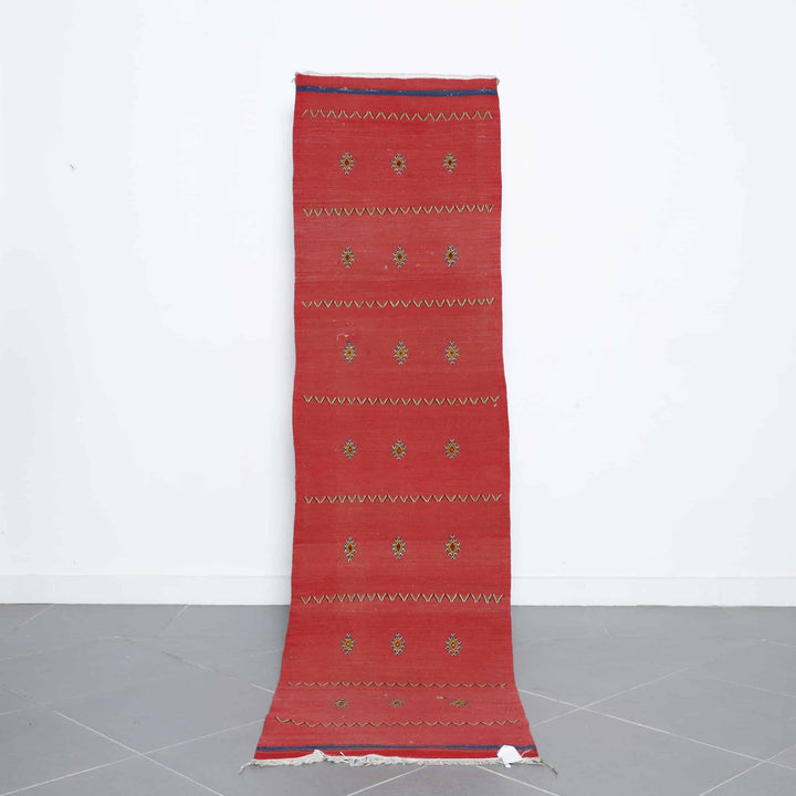 Akhnif Runner 8.2×2.2 ft – Handmade Moroccan Wool Rug in Red Tones