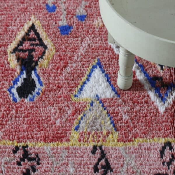 Handmade Azilal Rug 7.4×3.3 ft – Moroccan Berber Red Wool with Geometric Tribal Art