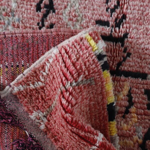 Handmade Azilal Rug 7.4×3.3 ft – Moroccan Berber Red Wool with Geometric Tribal Art