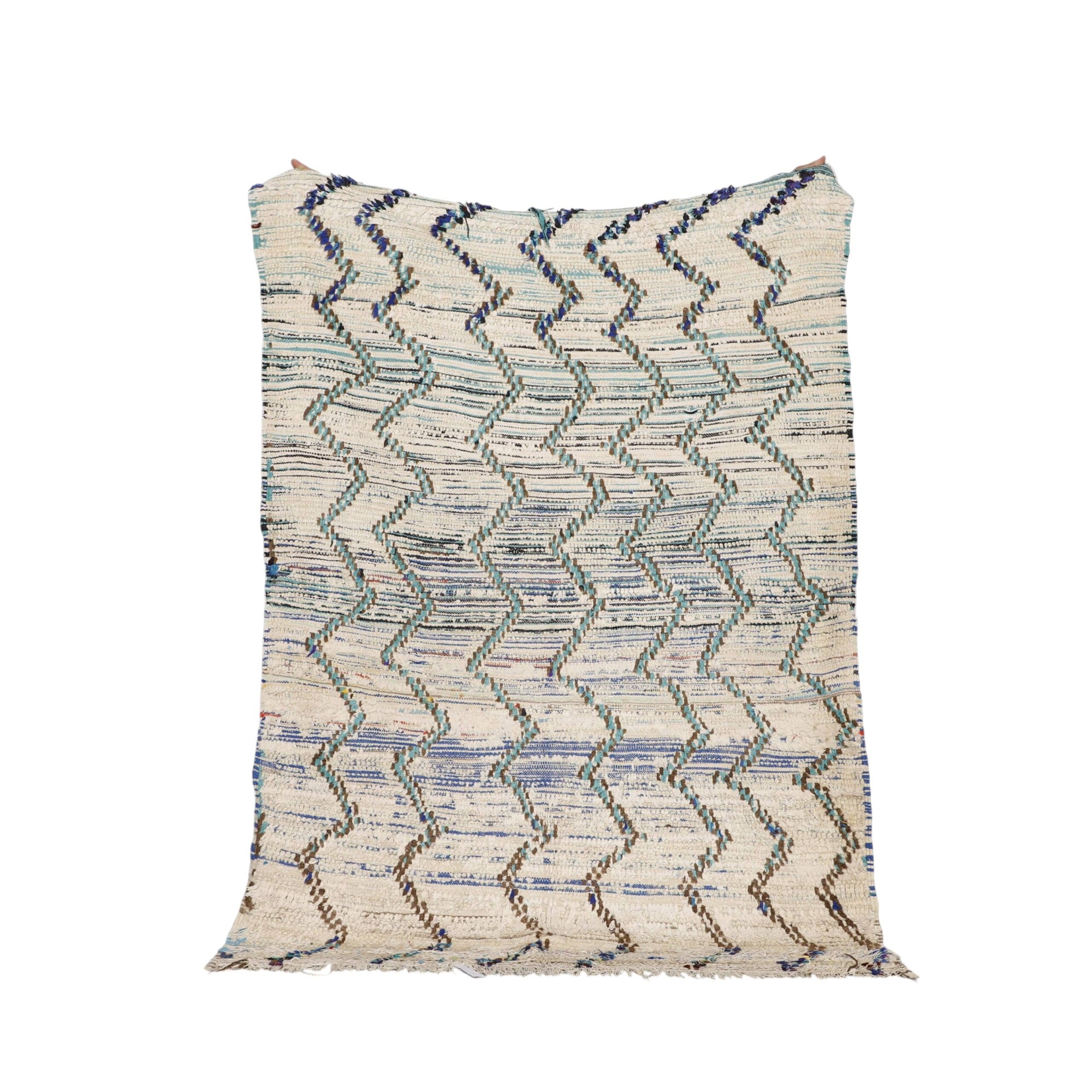 Azilal Vintage Rug 6.1×4.4 ft – Moroccan Berber Cream Wool with Zigzag Pattern
