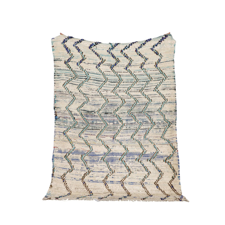 Azilal Vintage Rug 6.1×4.4 ft – Moroccan Berber Cream Wool with Zigzag Pattern