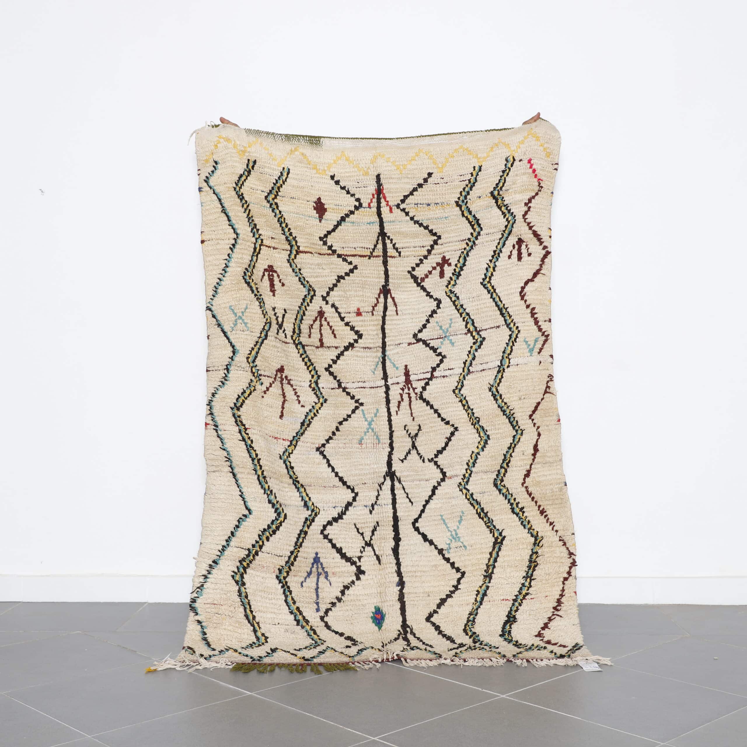 Azilal Handmade Rug 6.7×4.3 ft – Moroccan Berber Cream Wool with Zigzag Tribal Pattern