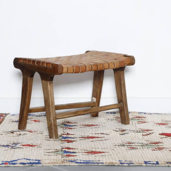 Azilal soft rug vintage 6.3×4.0 ft – Moroccan Berber Cream Wool with Red & Green Tribal Patterns