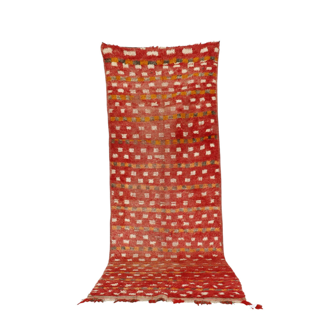 Vintage Boujaad Runner 10.0×3.4 ft – Moroccan Red Wool with Geometric Dotted Pattern
