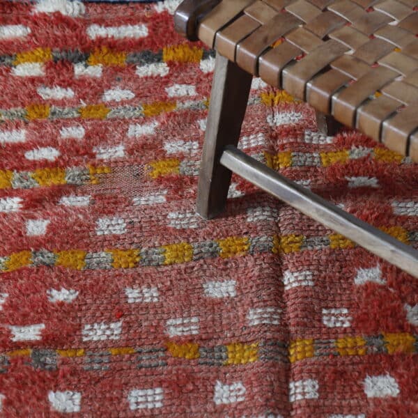 Vintage Boujaad Runner 10.0×3.4 ft – Moroccan Red Wool with Geometric Dotted Pattern