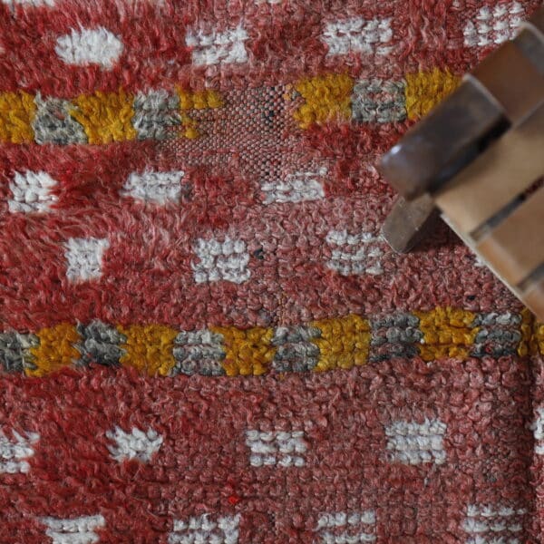 Vintage Boujaad Runner 10.0×3.4 ft – Moroccan Red Wool with Geometric Dotted Pattern