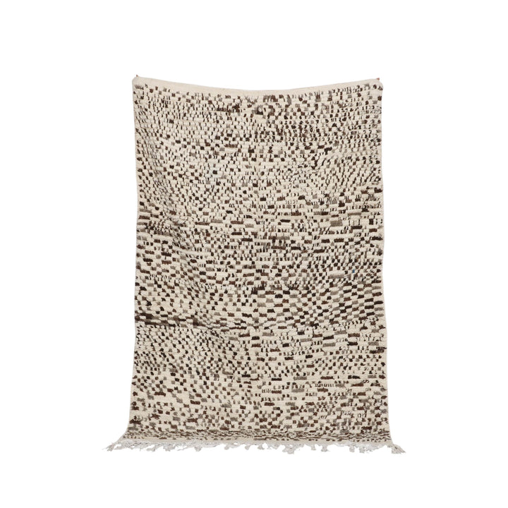 Azilal Rug 7.0×4.6 ft – Moroccan Berber Cream Wool with Brown Geometric Pattern